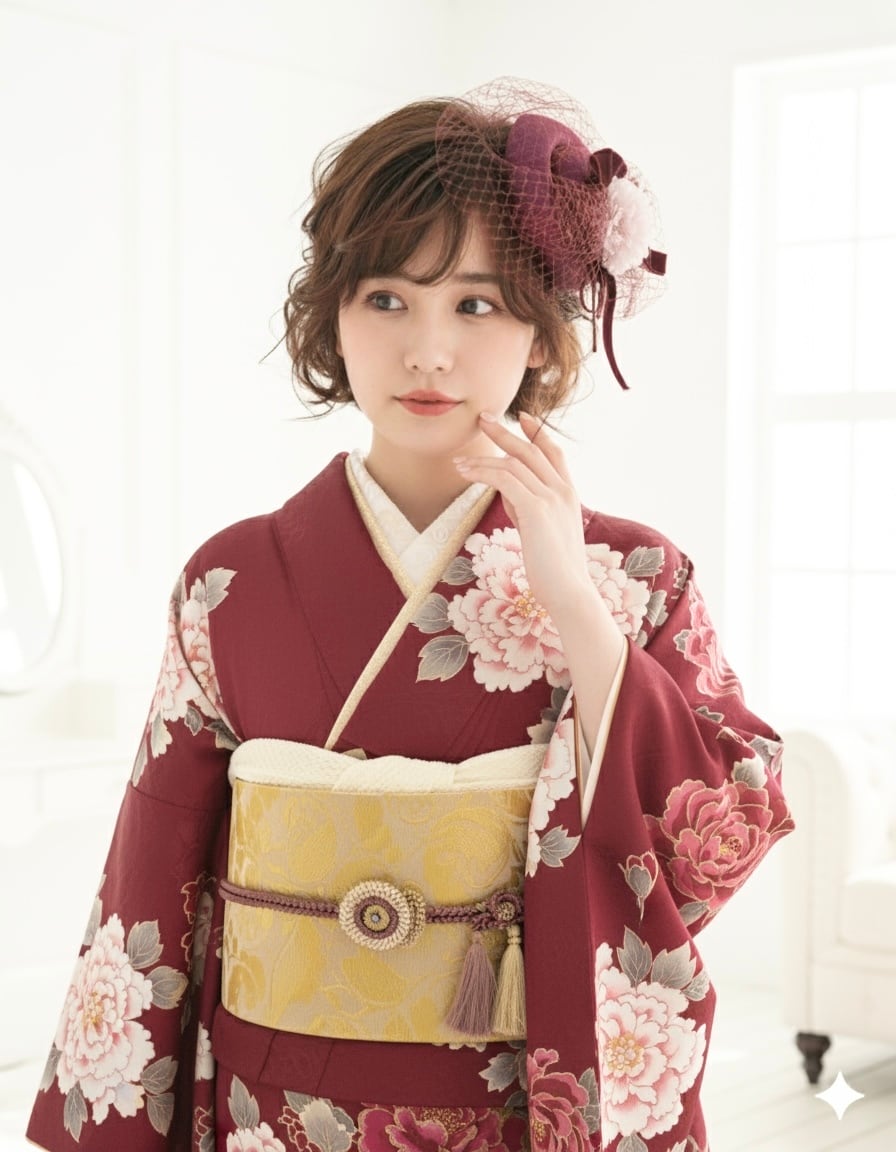 シフォンフラワートーク帽 パープル 成人式 卒業式 結婚式