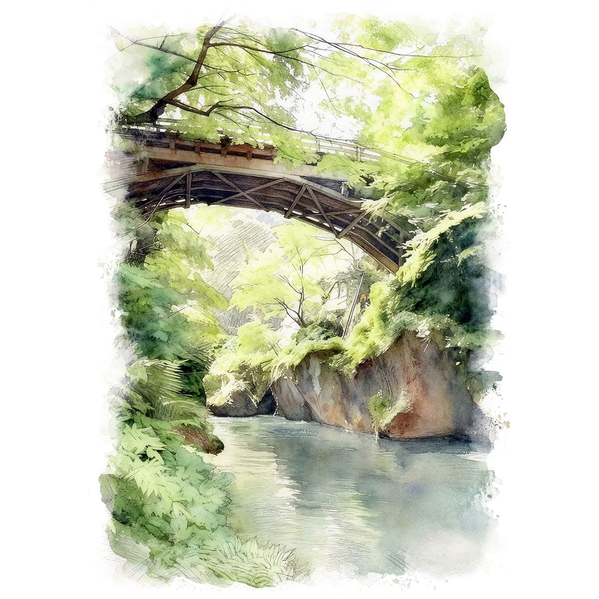 絵画(風景画) 日本 石川県 鶴仙渓 インテリアアート額付き 水彩画・油絵調 WAT1373