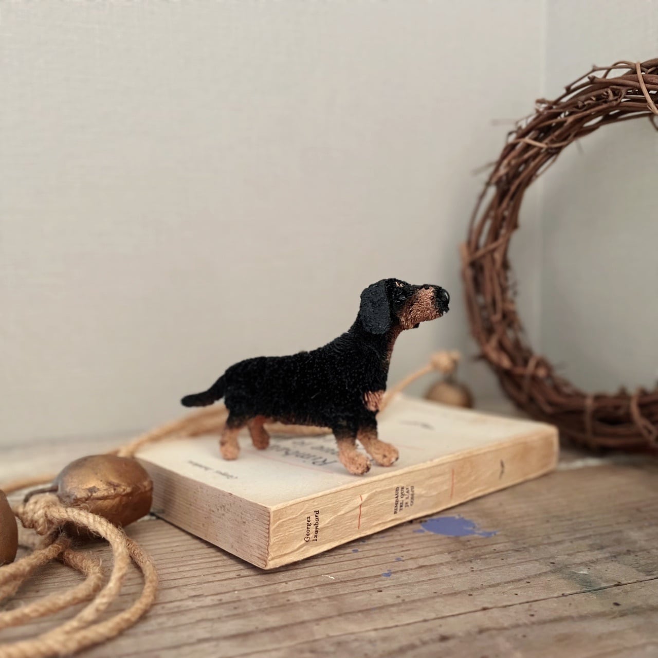 完売 】ダックスフンド パームオブジェ｜犬 飾り 置物 フィギュア 動物