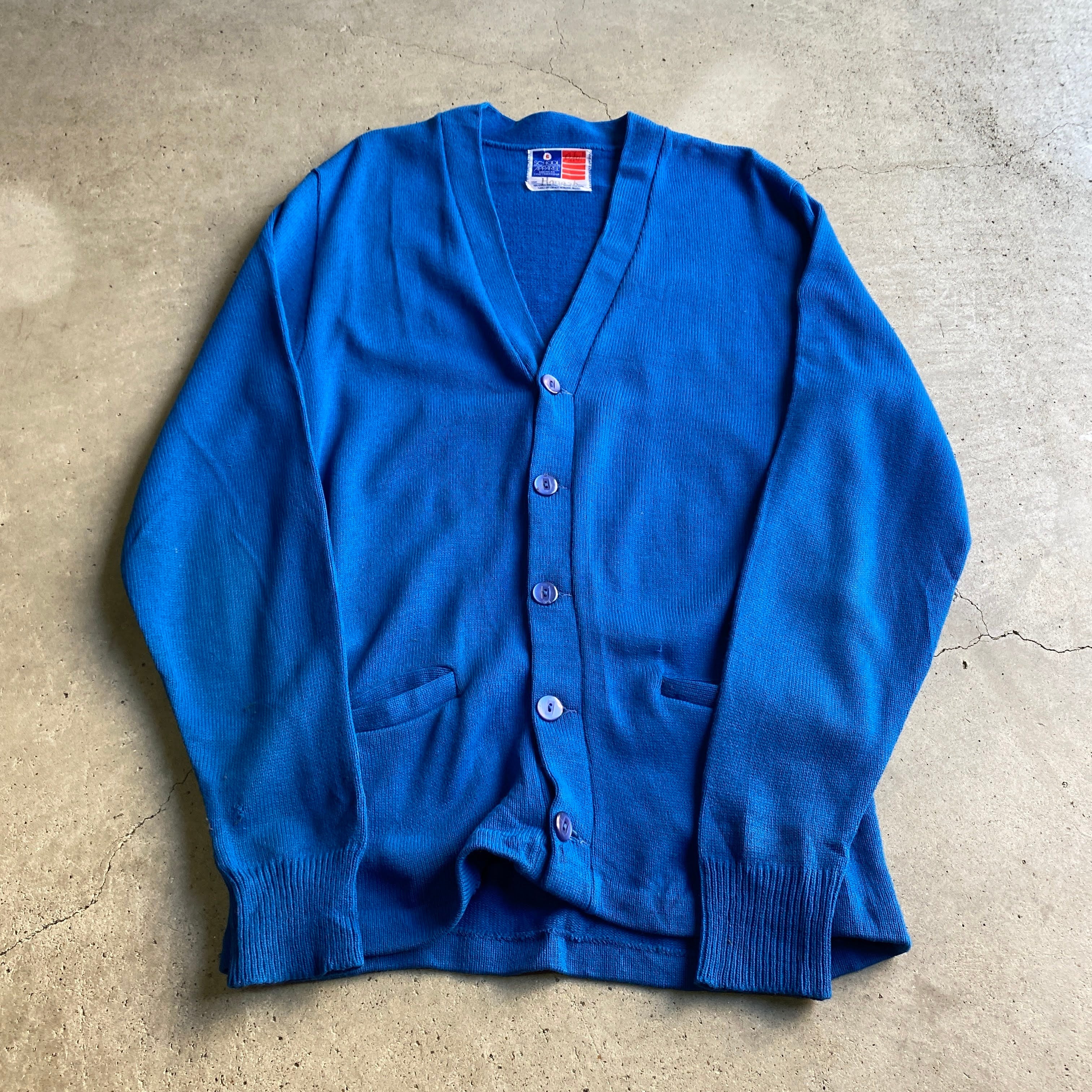 80年代 SCHOOL APPAREL レタード カーディガン メンズS 古着 アクリル 