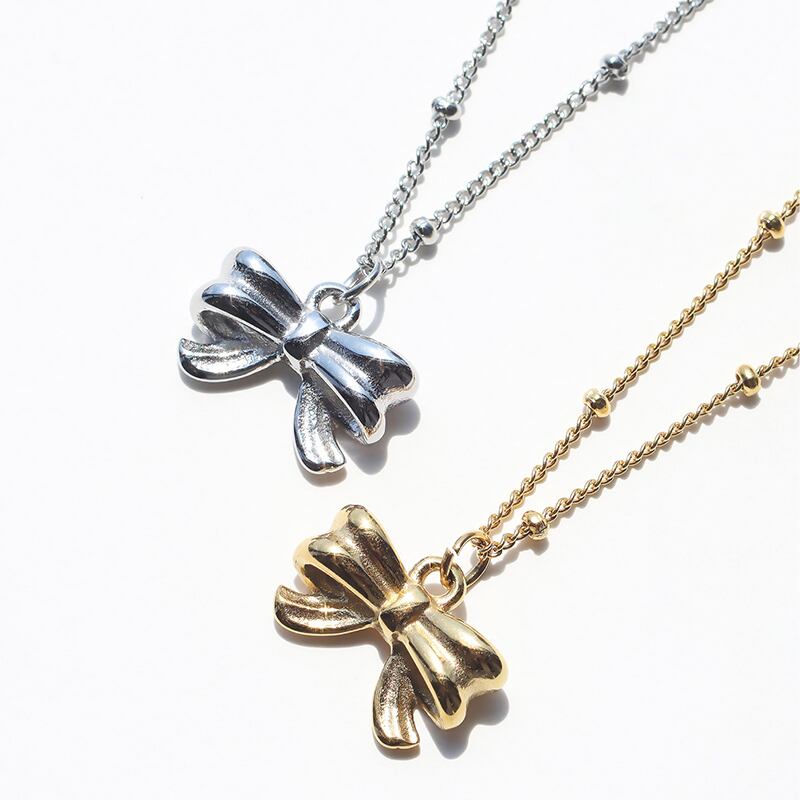 ネコポス便】ネックレス スモールリボンドットチェーンネックレス 立体