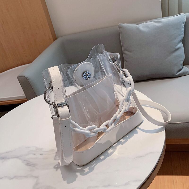 ネットレッドレディースモールバッグ2020 Wave Ins Eign Wild Chain Crossbody Bag Summer Transparent Jelly Bag Tiancai_Wing_Bag7217031