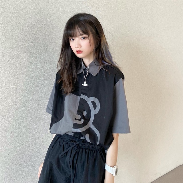 【韓国通販 dgo】POLO襟 半袖 シャツ デザインセンス クマ 女性 夏 2020（A1870）