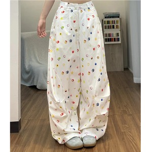 white fruit print curved wide pants＜p3059＞