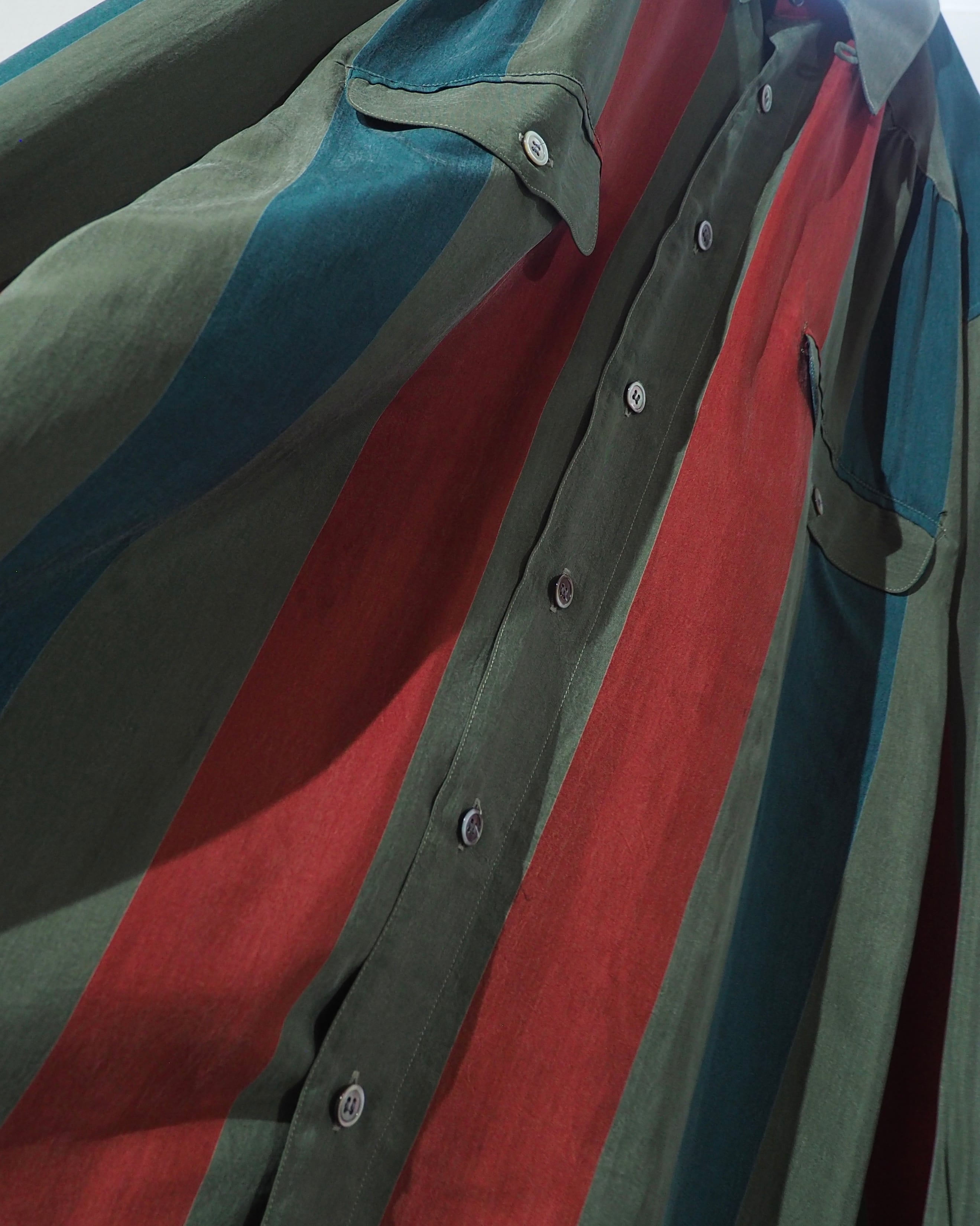 1980s ” BARBANO ” Tricolore stripe pattern vintage Drape loose Shirt