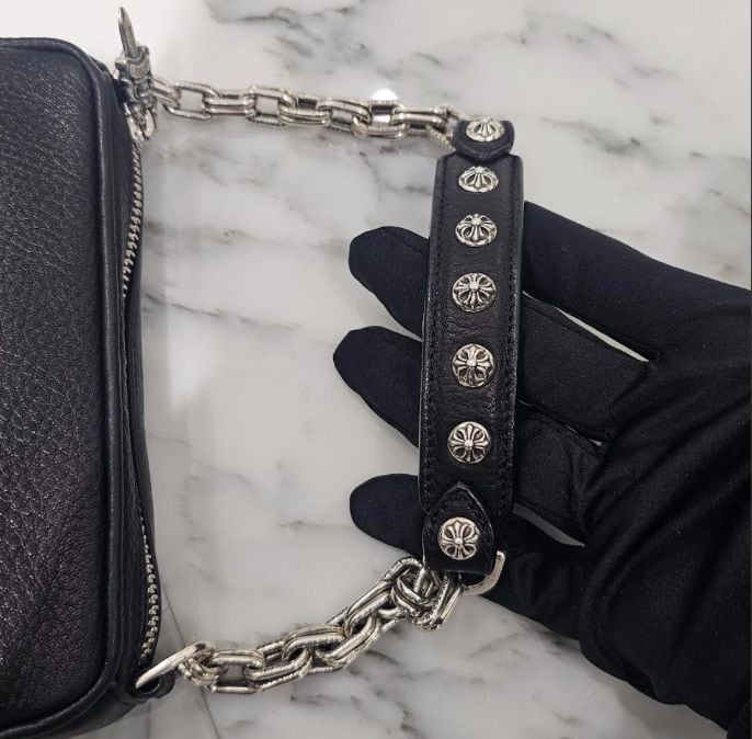 CHROME HEARTS クロムハーツ THE NIGHT Cross Chain Leather Hand Bag