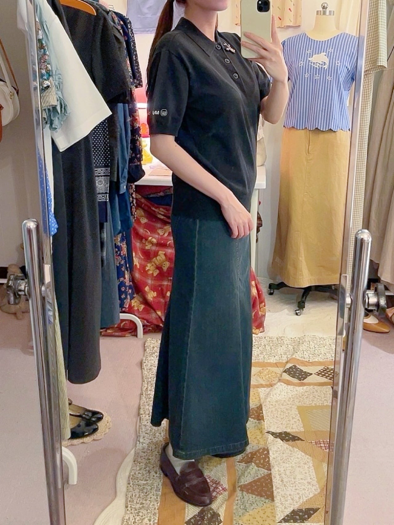 back button slit denim skirt