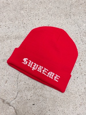 00s SUPREME × STARTER/OLD ENGLISH Logo Beanie/Canada製/Free/オールドイングリッシュロゴ/刺繍ロゴ/レッド/スタ－タ－コラボ/シュプリーム