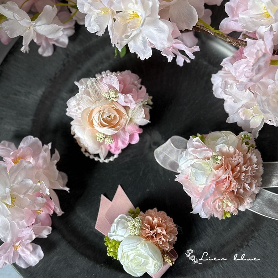 コサージュ 桜 ピンク サーモンピンク パール リボン かわいい 結婚式