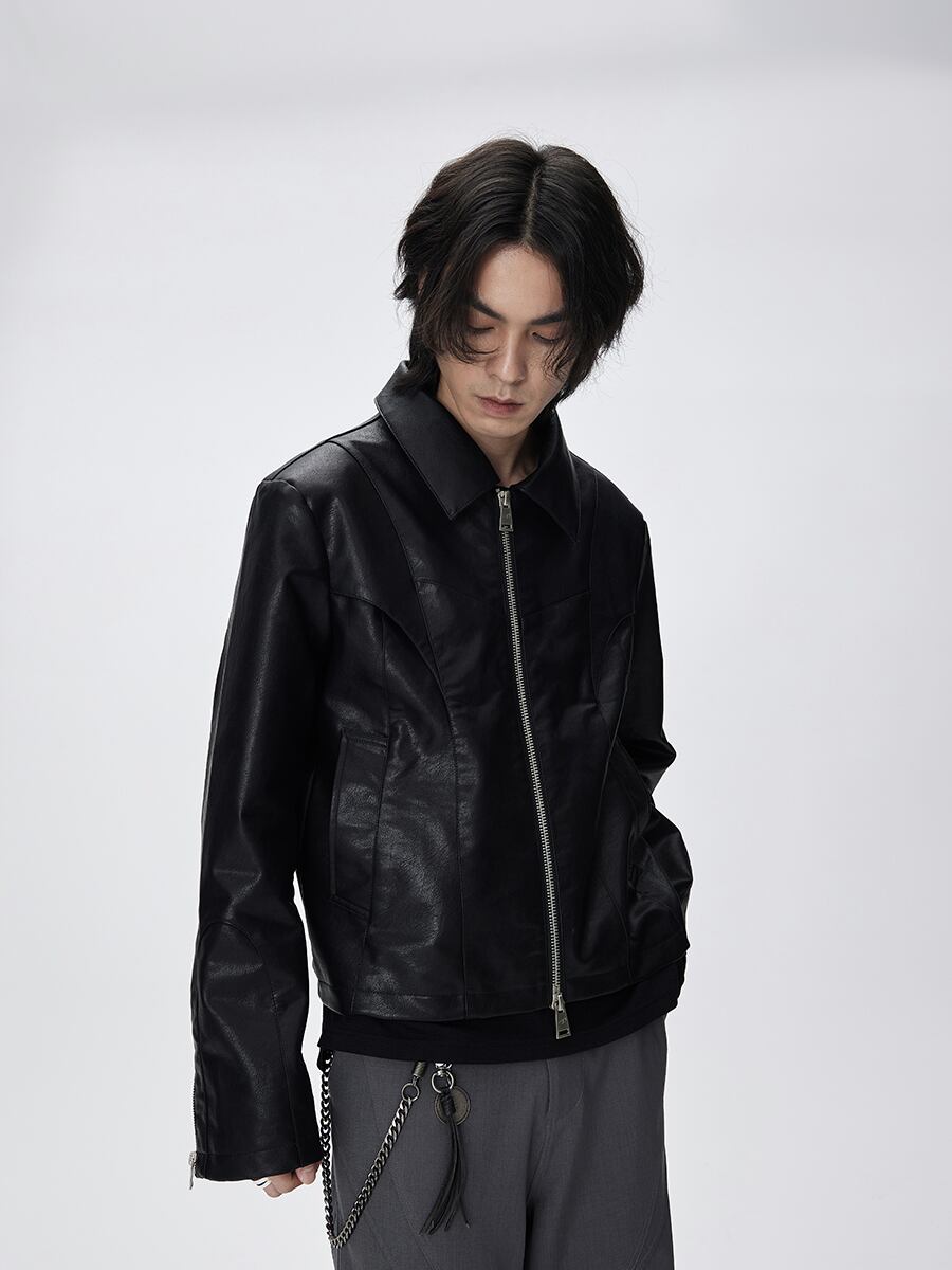 レザー ジャケット 黒 HARSH AND CRUEL レザージャケット ロゴ入り 新作 ストリート 黒