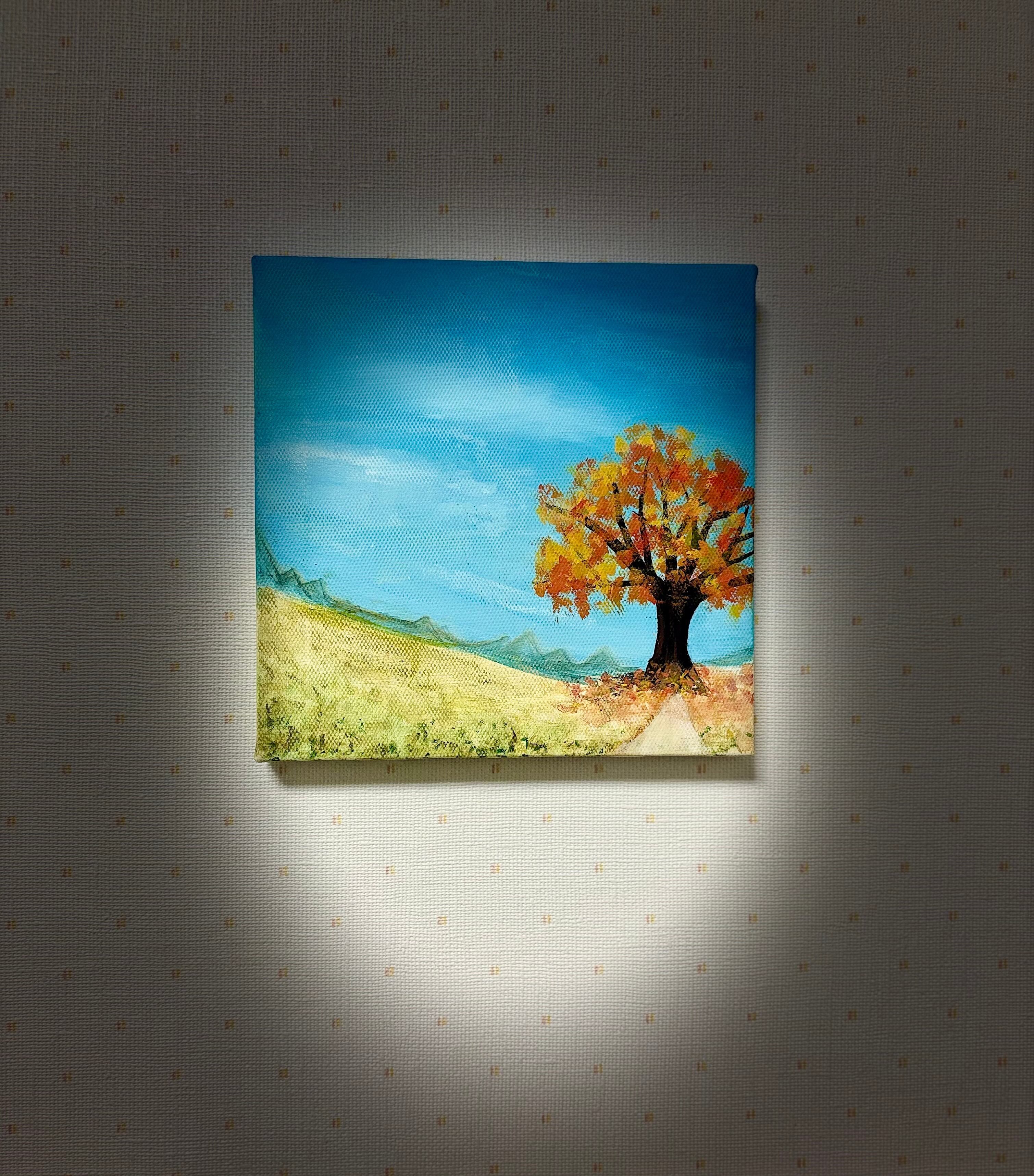 子供のころのあの公園のあの木:秋編 秋の風景画 風景画 アクリル絵