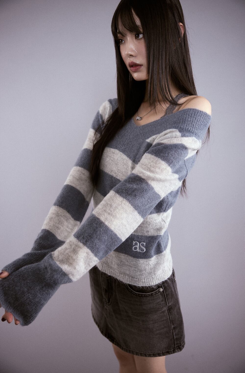 as”on] PONY STRIPE KNIT / BLUE 正規品 韓国ブランド 韓国通販 韓国