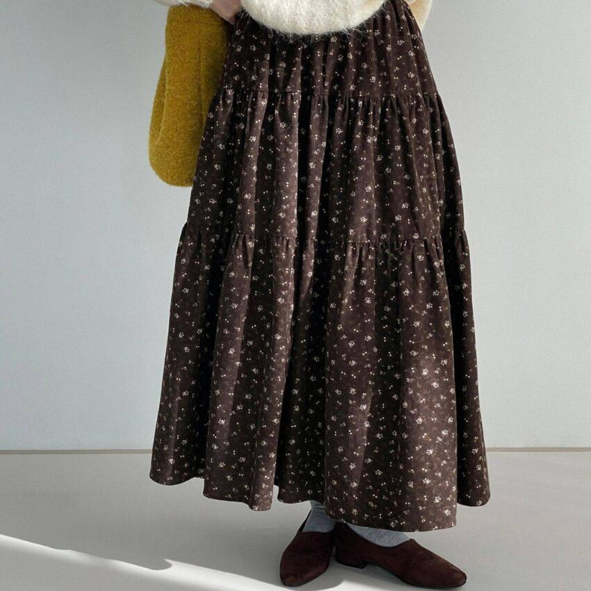 tiered small-floral long skirt　J00405