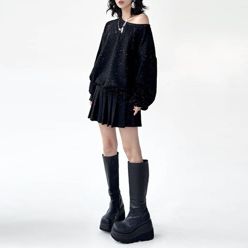 glitter pleated skirt setup / l0320