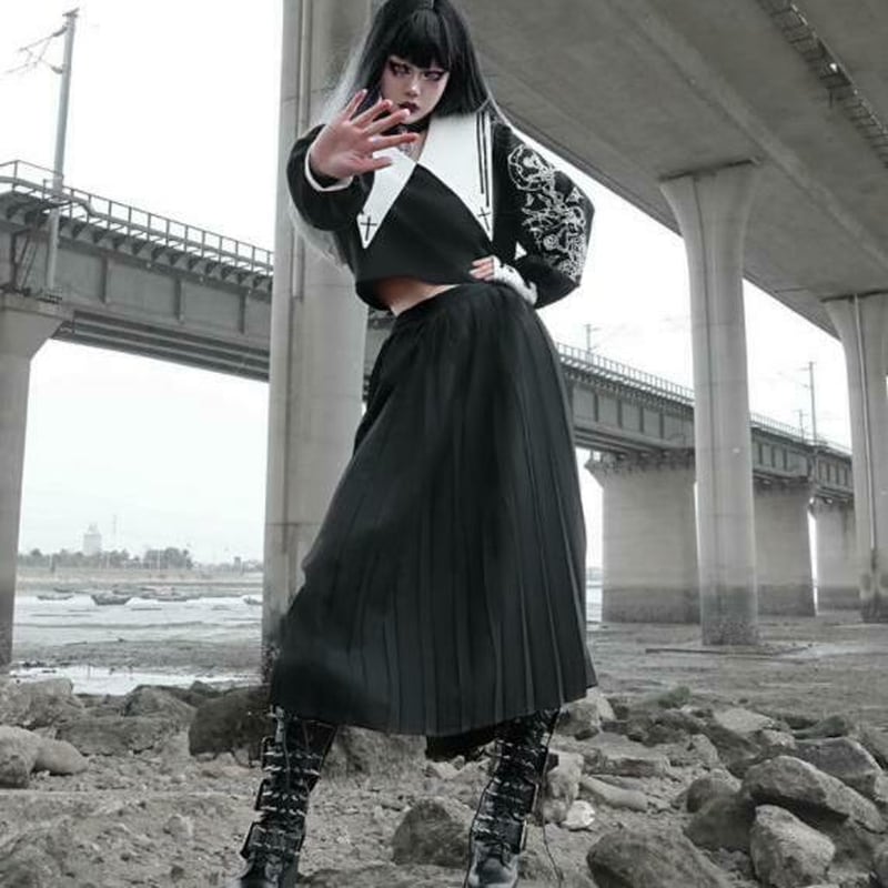 スカート　ゴスロリ　レディース　ヴィジュアル系　ゴシック黒紺ブラックドレス