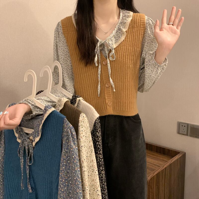 オータムスタイルレースフローラルシャツ セーター ボタンレディース 秋物 花柄 YY-ファッション25110872209