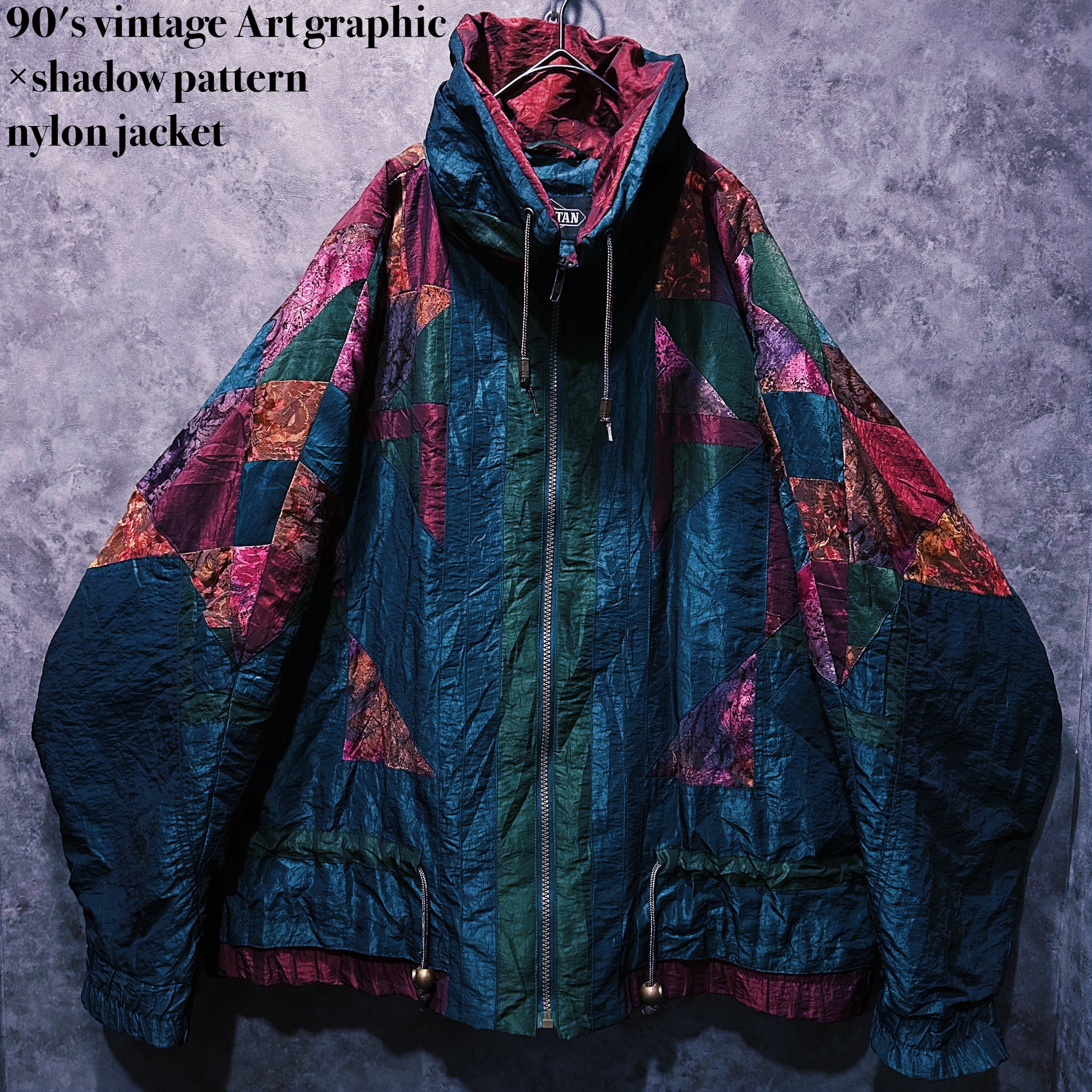 【doppio】90's vintage Art graphic×shadow pattern nylon jacket