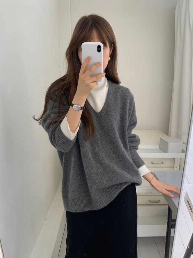 (OUNCE) raccoon v pullover knit / 3color