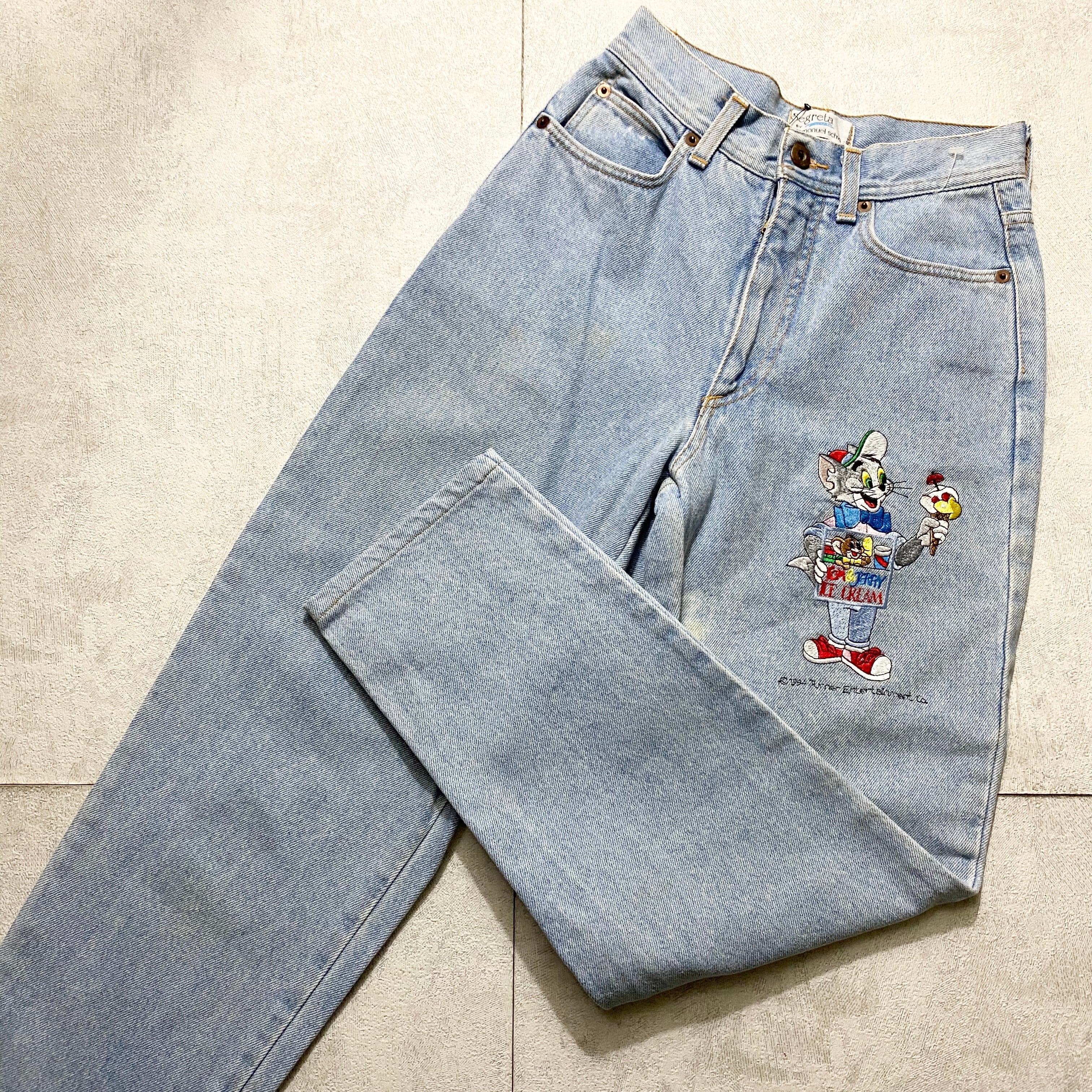 vintage EMMANUEL SCHVILI embroidery denim pants “tom&jerry” | NOIR