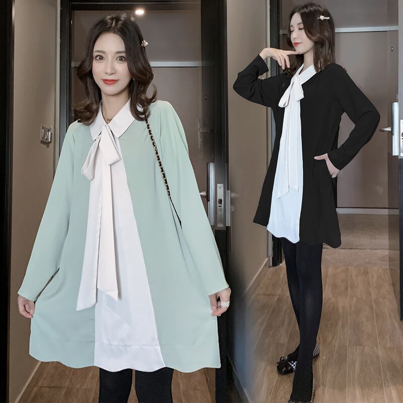 【新作】【送料無料】 マタニティドレス2019秋と冬の新しいマタニティドレスファッションラインルーズカラーマッチングプラスサイズのマタニティドレス-アリババ 大きめサイズ オータム 秋物 ウィンター 冬物 expec26794017545