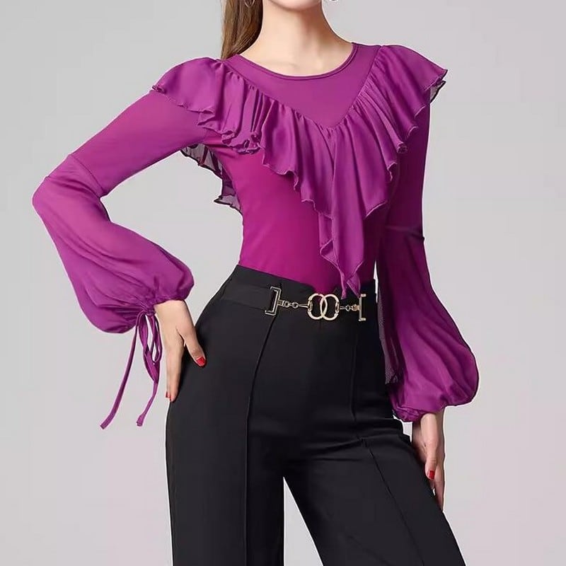 フリルデザイン・シフォン トップス【レオタードタイプ】 ds0116