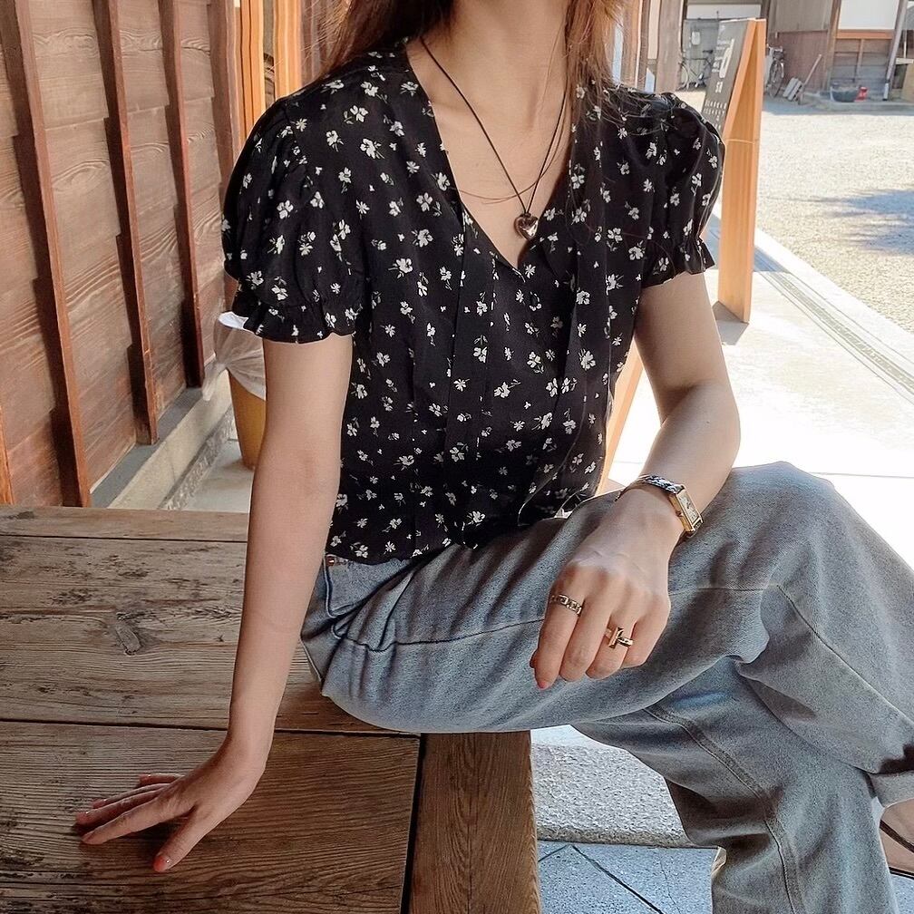 Flower blouse /black(6月上旬〜中旬頃発送予定)