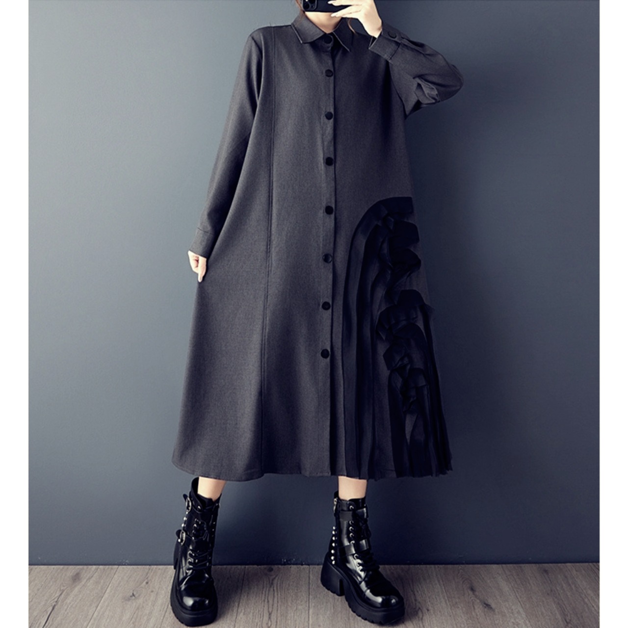 アシンメトリー フリルデザイン ワンピース  60047