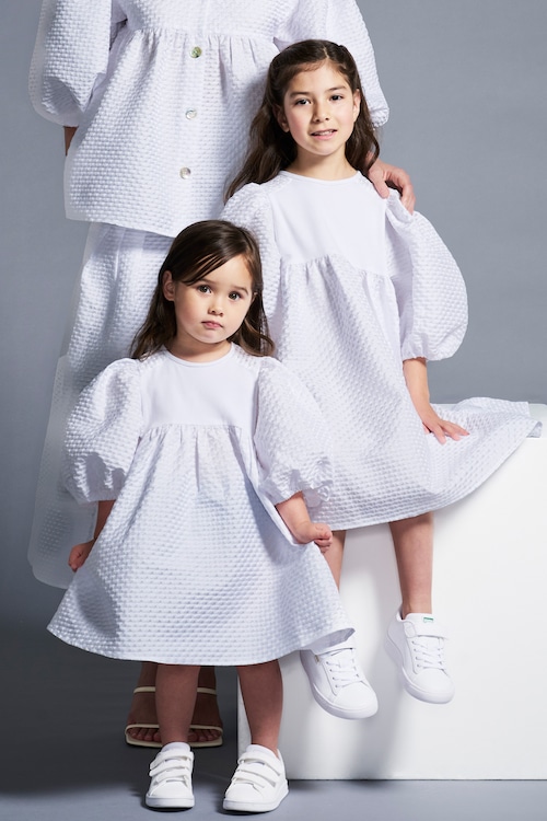 CLOVER PUFF DRESS WHITE 1Y-6Y