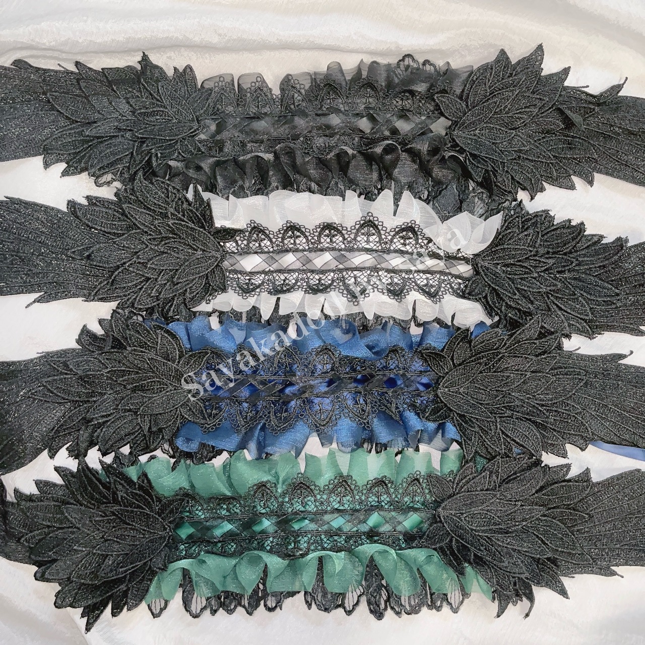 ♡ Gothic feather オーガンジーフリルリボンヘッドドレス green ♡