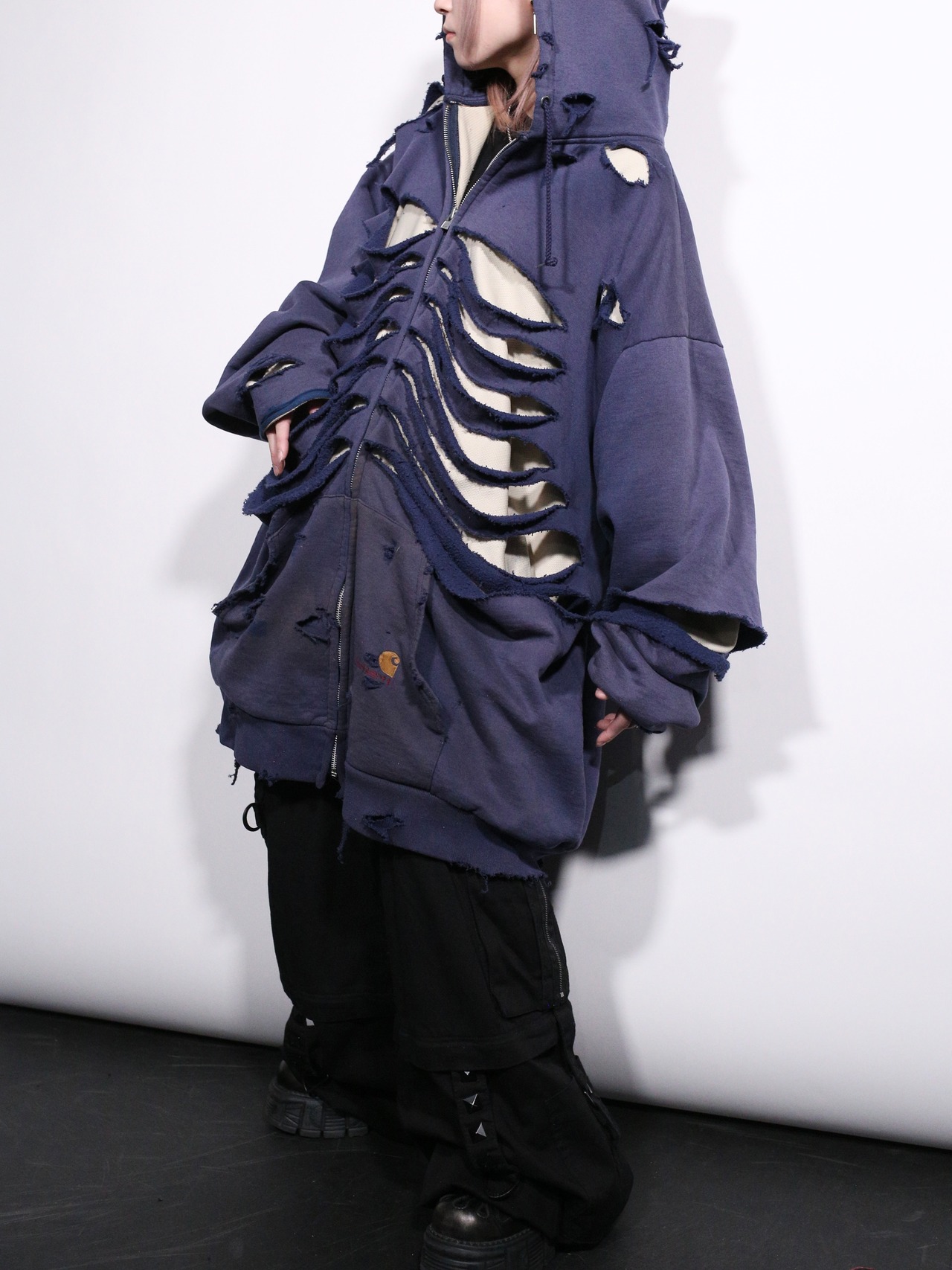 REMAKE / ”carhartt” 肋骨 skull motif punk design zipup foodie - 2