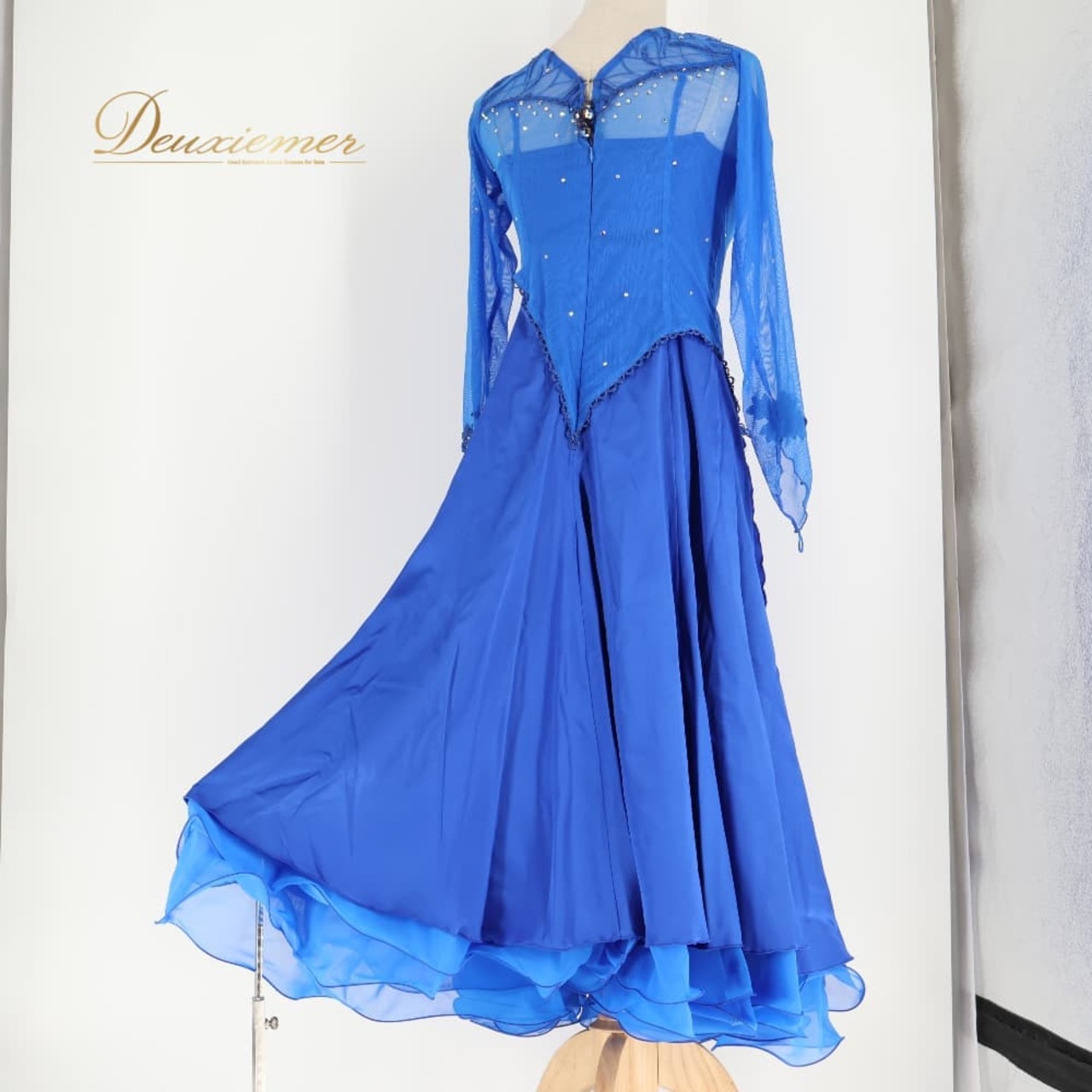 社交ダンス 衣装 ワンピース ドレス ブルー系 青 Grace レース ダンス パーティ 発表会 軽い フリル きれいめ 上品 大人 キラキラ 発表会ドレス ダンス衣装 女性用 エレガント ダンスパーティー 衣装用ドレス