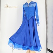 社交ダンス 衣装 ワンピース ドレス ブルー系 青 Grace レース ダンス パーティ 発表会 軽い フリル きれいめ 上品 大人 キラキラ 発表会ドレス ダンス衣装 女性用 エレガント ダンスパーティー 衣装用ドレス