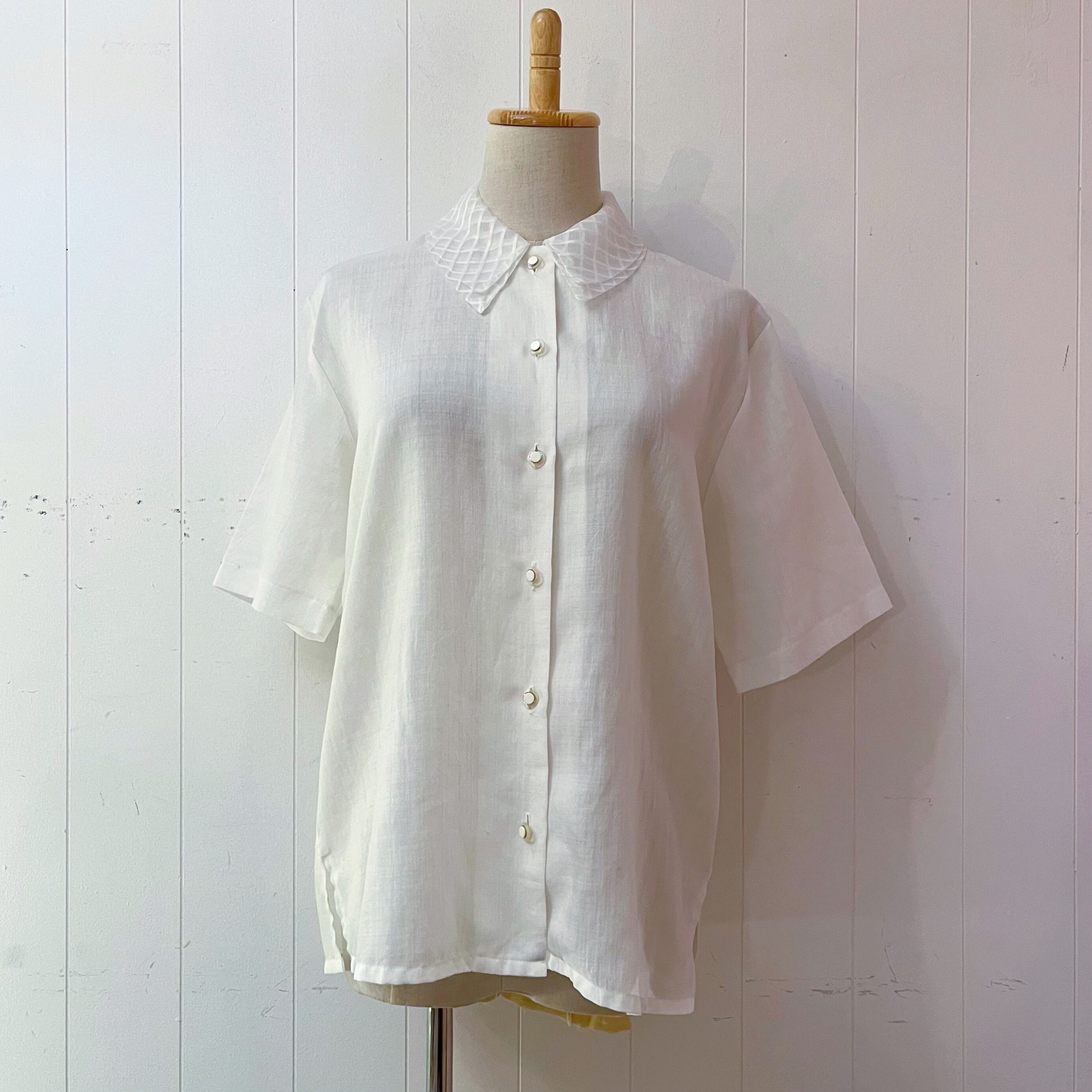 sheer plaid collar white blouse