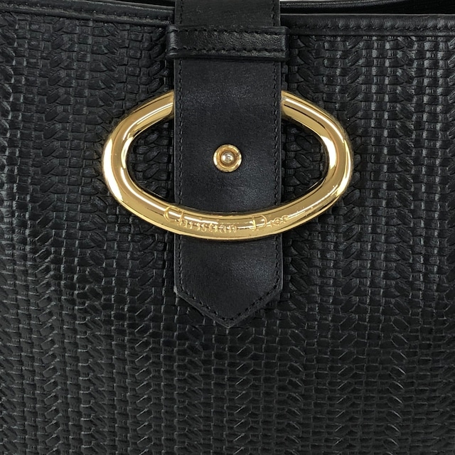 Christian Dior クリスチャン ディオール ショルダーバッグ ブラック オーバル レザー 編み込み vintage ヴィンテージ オールド ysncmj