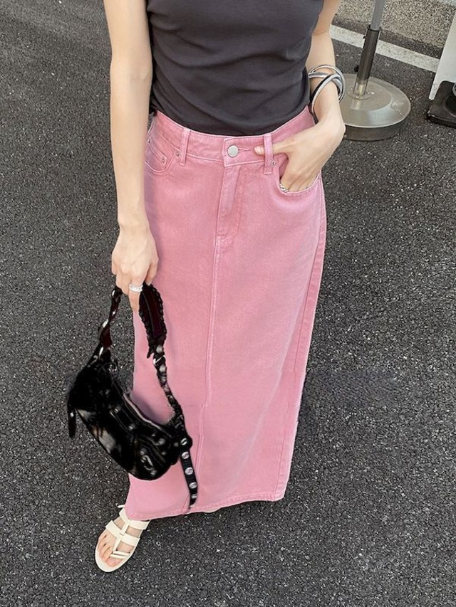 denim casual back-slit skirt【NINE6095】