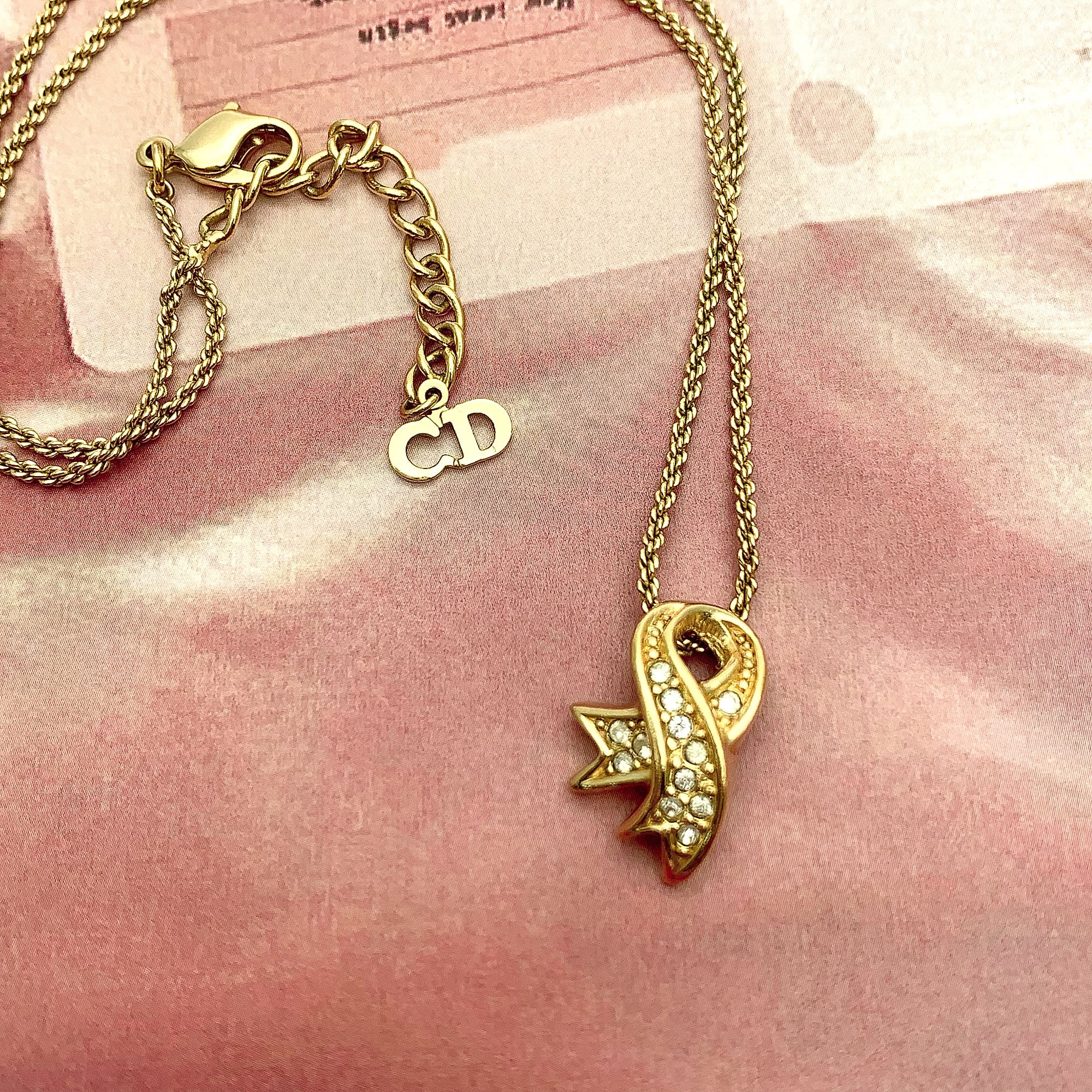 中古】良品 Christian Dior ディオール ラインストーン ゴールド  