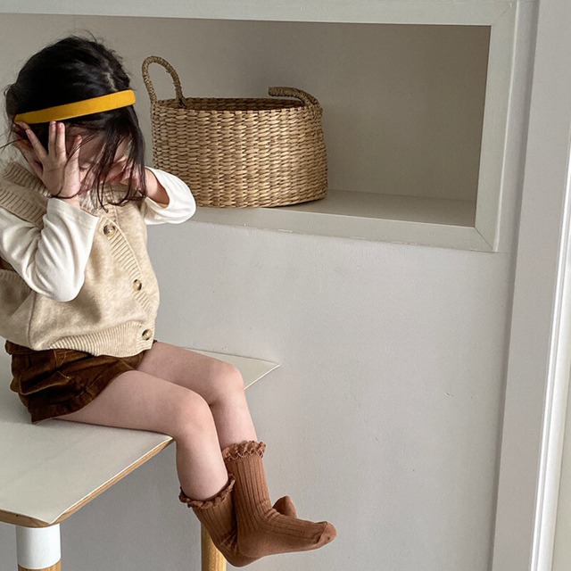 【即納】レースがかわいいくすみカラーのクルーソックス 3足セット