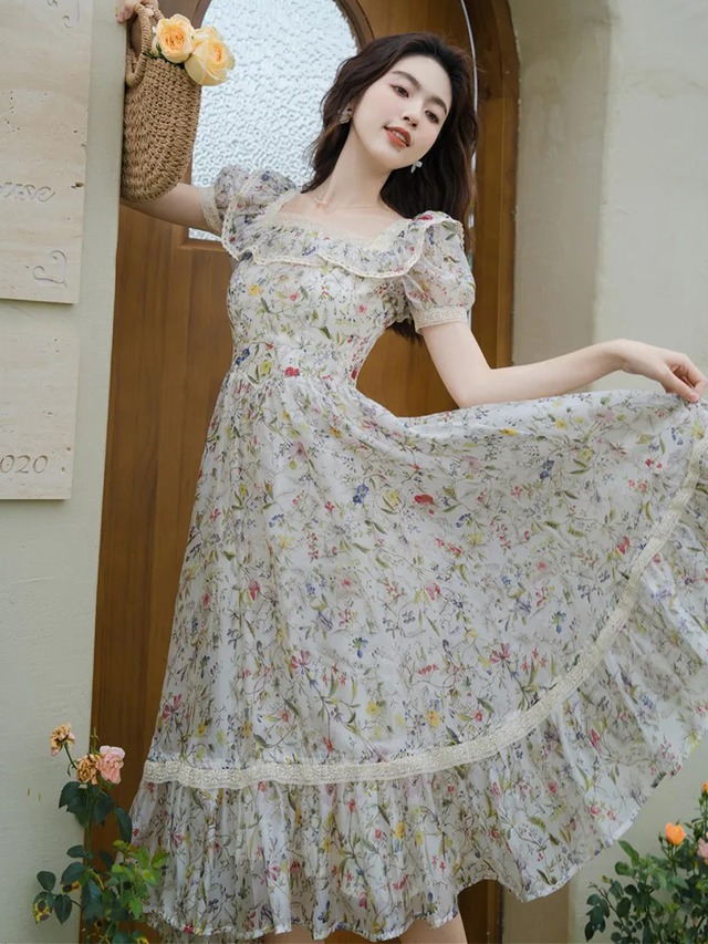 【0064】Colorful Small Floral Pattern Short Sleeve Dress