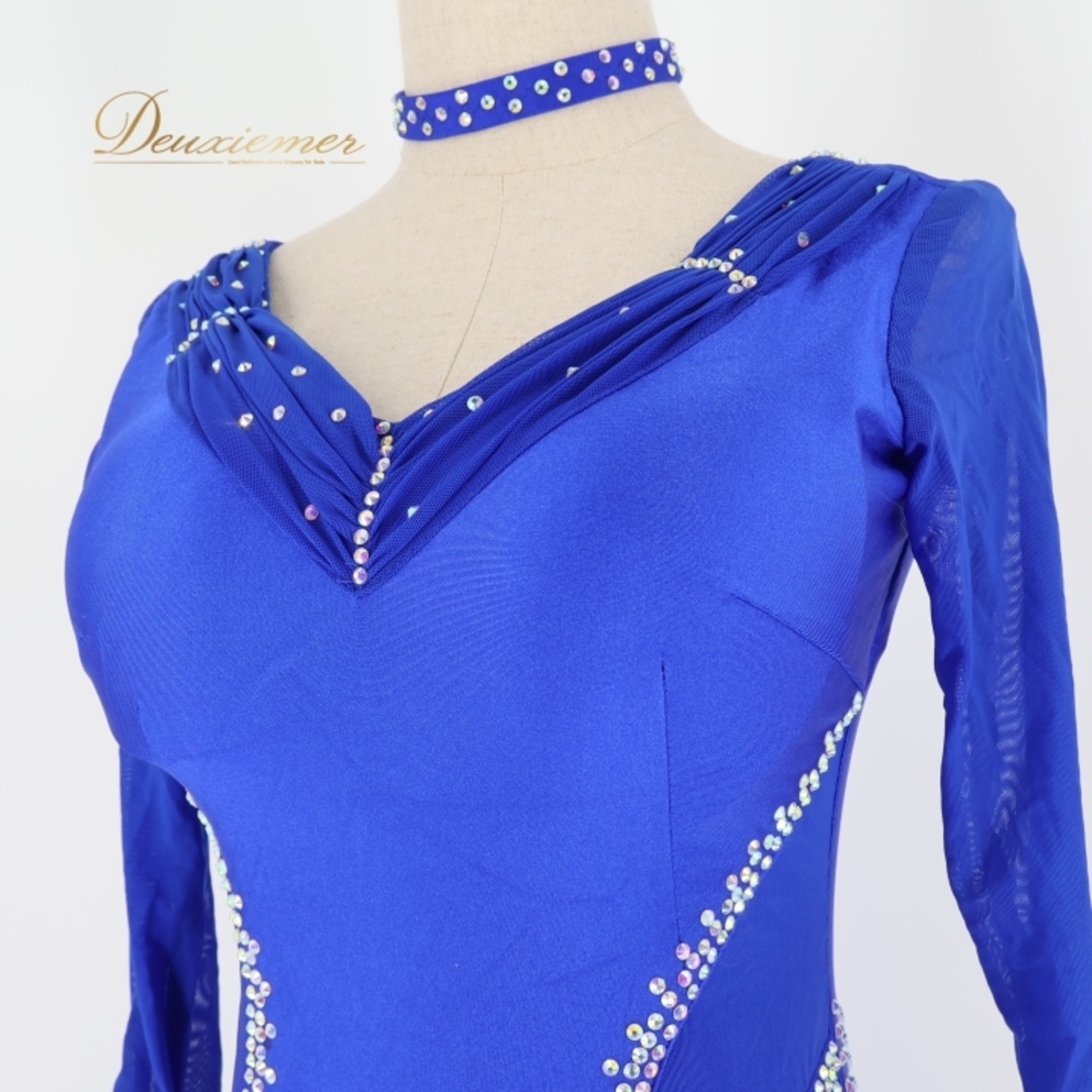 社交ダンス 衣装 スタンダード ドレス ワンピース 青 フリル レース ブルー系 パーティ 発表会 クロッチ ふわふわ スカート 可愛い デザイン エレガント 女性用 ダンス競技 おしゃれ イベント