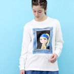 ロングスリーブTシャツ-真珠の耳飾りの少女【青額】-（WHITE）