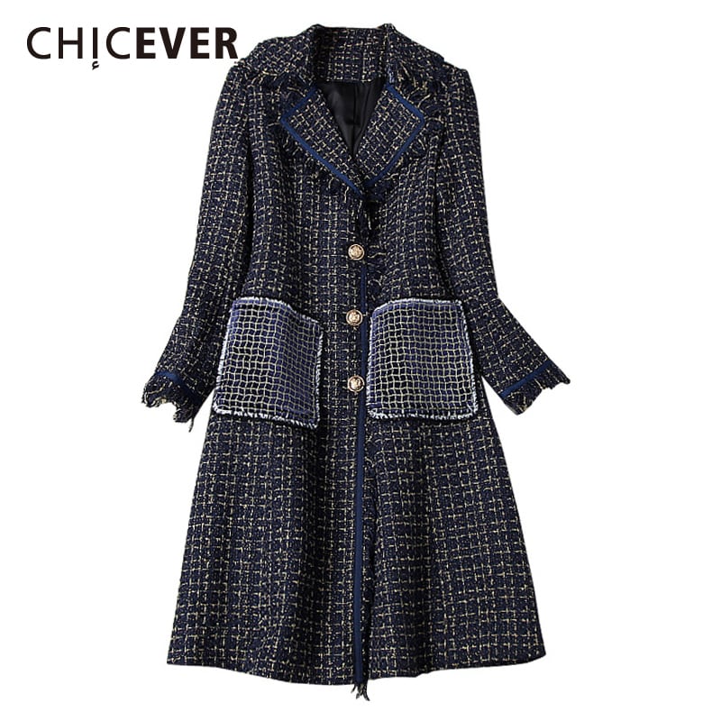 CHICEVERチェック柄コートレディースVネック長袖Telポケットヒットカラーヴィンテージコート2020冬 ロング ウィンター 冬物 ビンテージ 6base545854947695