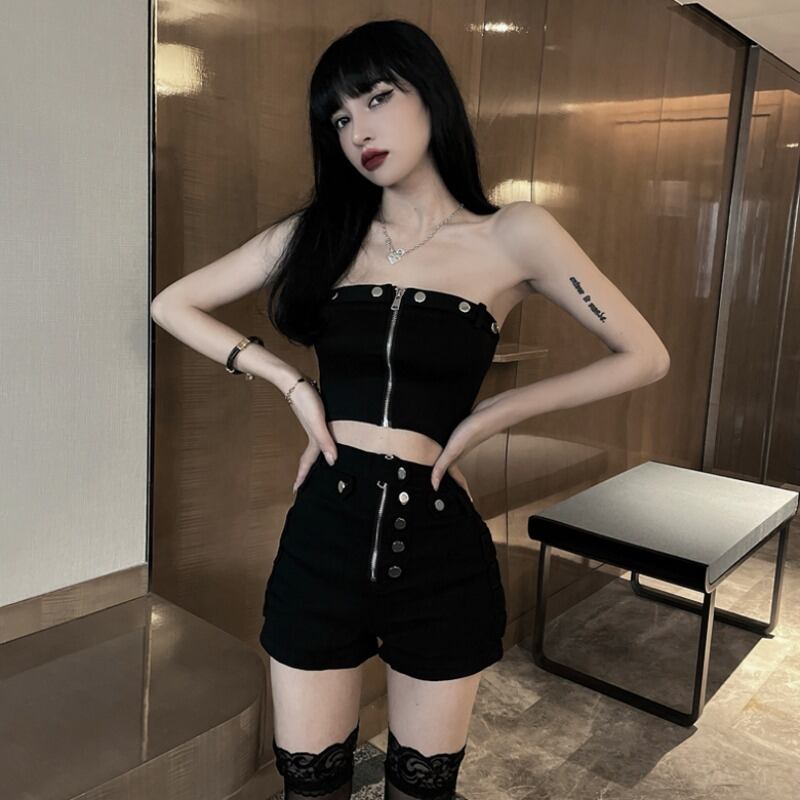 セット トップス ハイウェストウェストショーツ ストリート ブルマー ハンチェンe37129847034