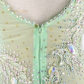 社交ダンス 衣装 スタンダードドレス ワンピース ドレス エメラルドグリーン 緑 黄緑 フロート デモ 競技 ダンス パーティ 発表会 綺麗 上品 明るい ゴージャス グリーン系 フェミニン おしゃれ モダンダンス コスチューム 華やか