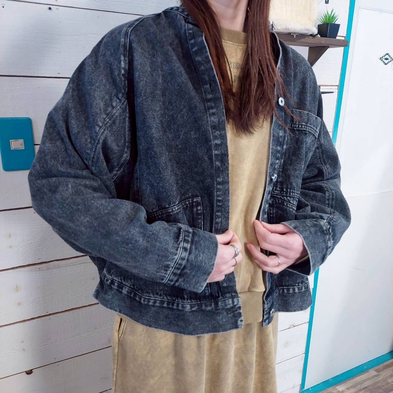 『People's』2423  カラーデニムラグランブルゾン　フリーサイズ　切替デザイン　デニムジャケット