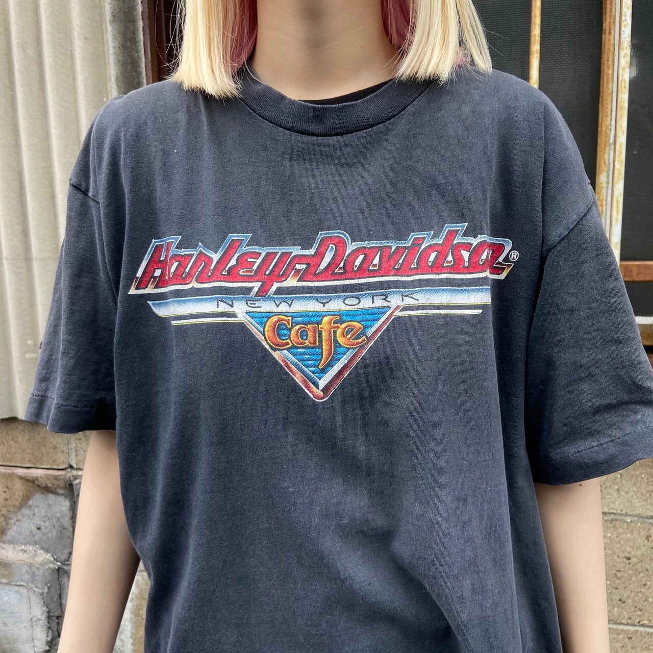 90年代 USA製 Harley-Davidson Cafe ハーレーダビッドソンカフェ フロントロゴプリント Tシャツ メンズXL 古着 90s  ビンテージ ヴィンテージ モーターサイクル バイクTシャツ シングルステッチ フェードブラック 墨黒 【Tシャツ】【VC】 | cave ...