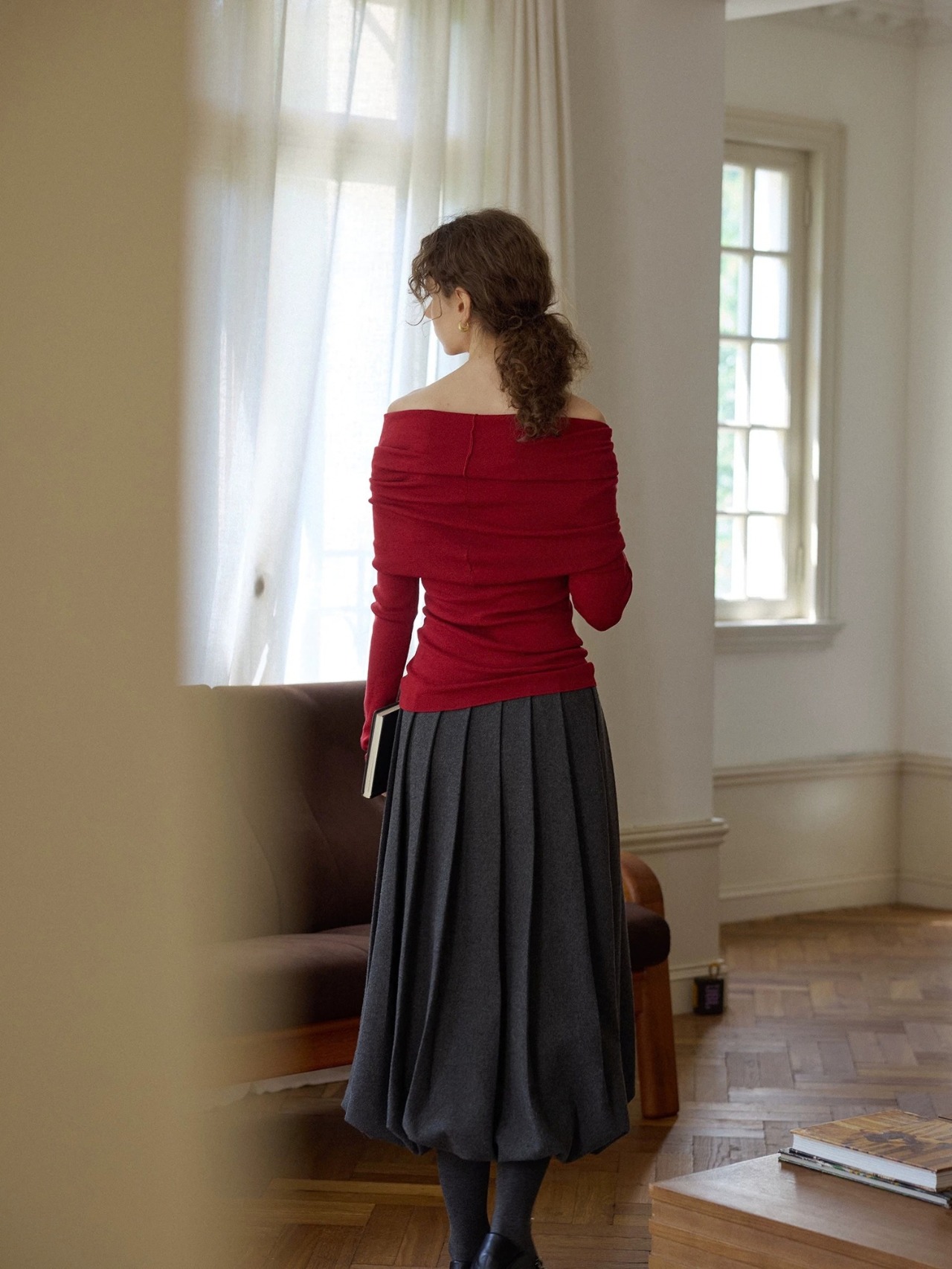 Bouton Wool Blend Pleated Balloon Skirt F0857