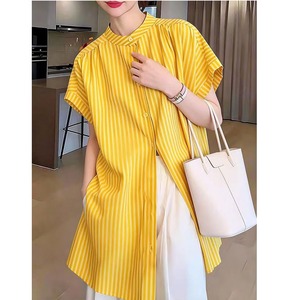 yellow striped mid-length blouse<t1663>