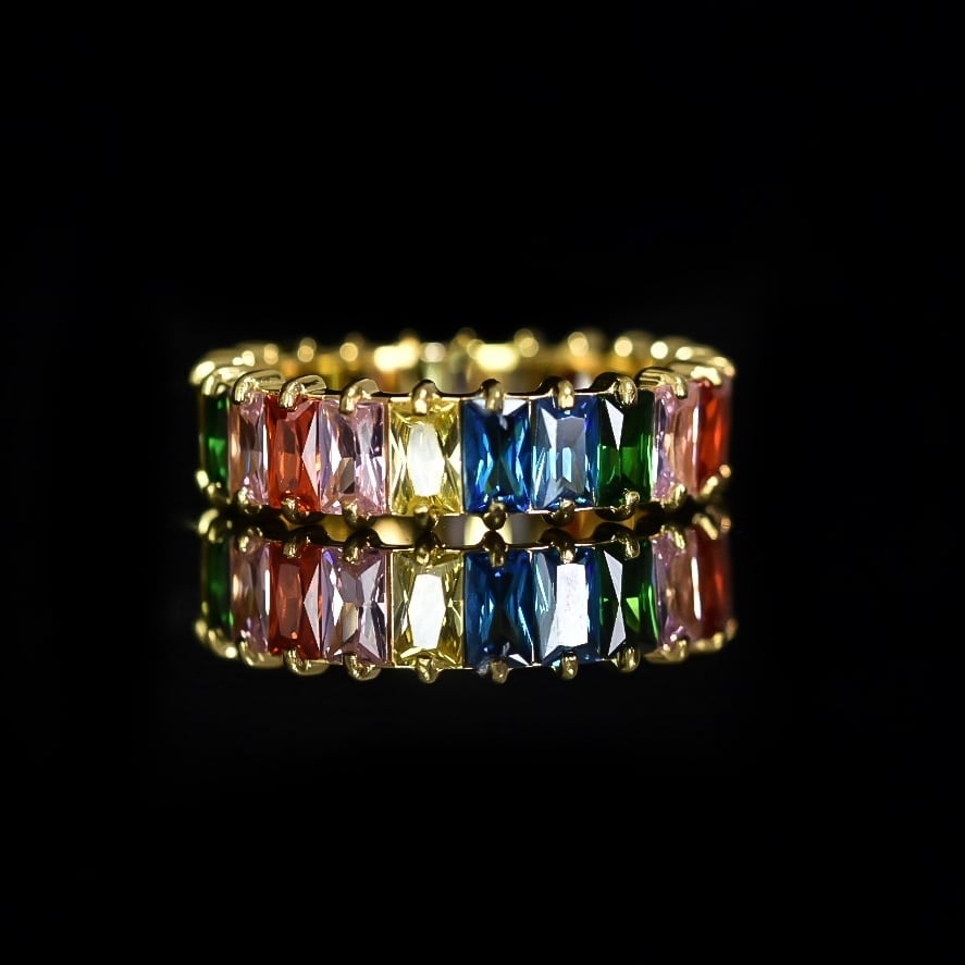 316L rainbow tennis ring | ✯Lucliss Jewelry✯