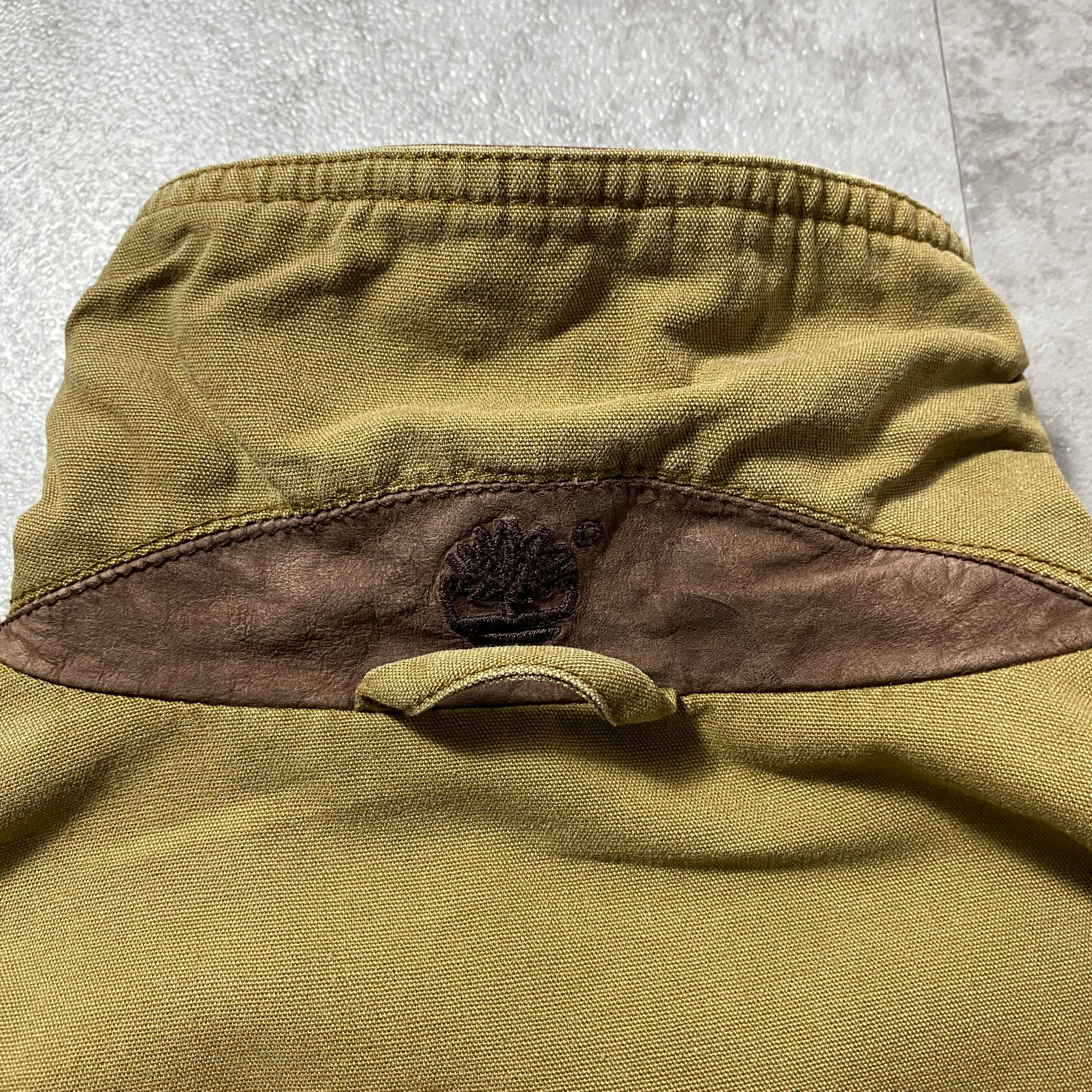 90's Timberland ティンバーランド レザー襟 メタルボタン ミドル丈