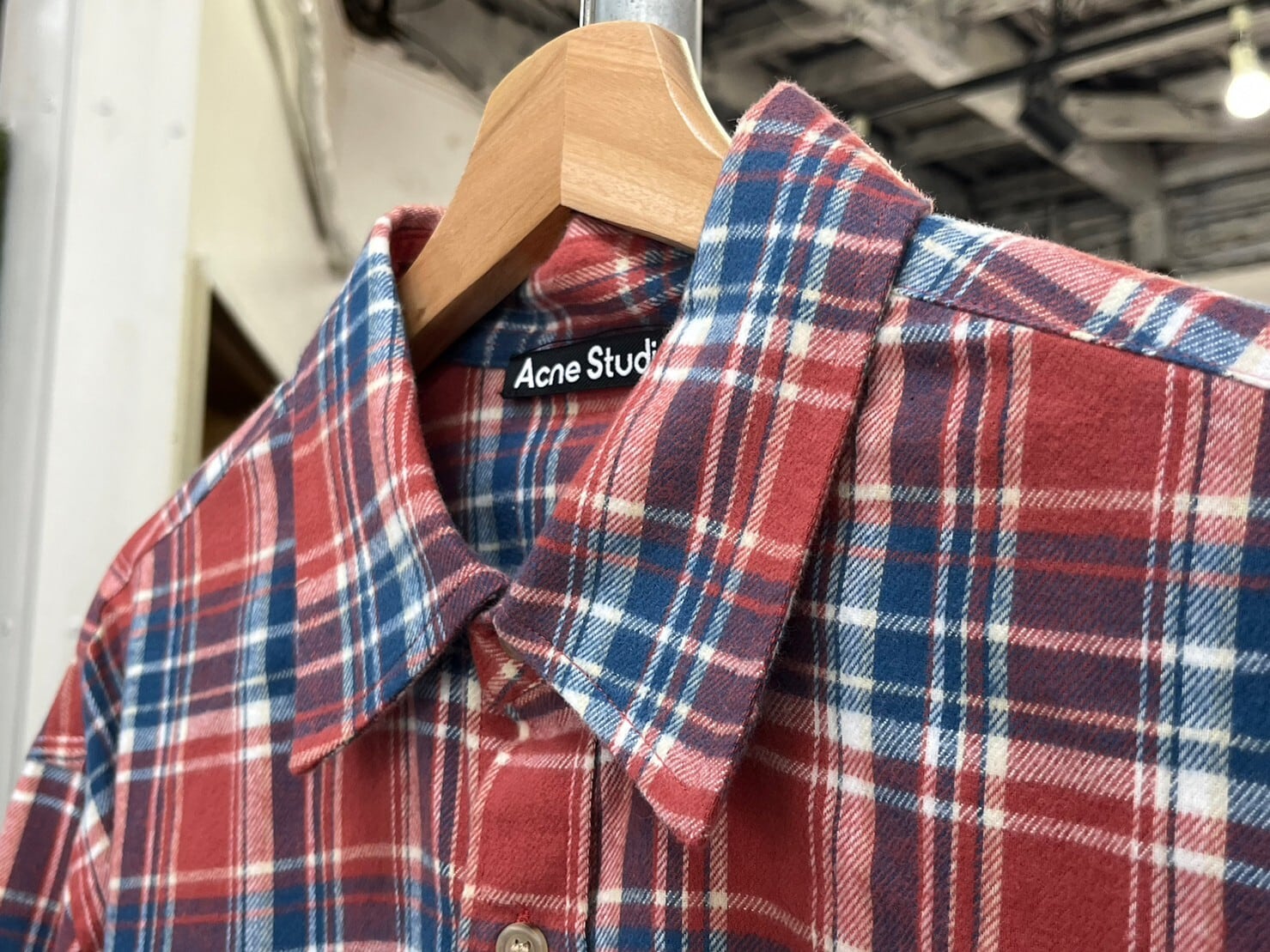 ACNE STUDIOS SACO FLANNEL FACE OVERSIZED PLAID SHIRT RED LARGE 